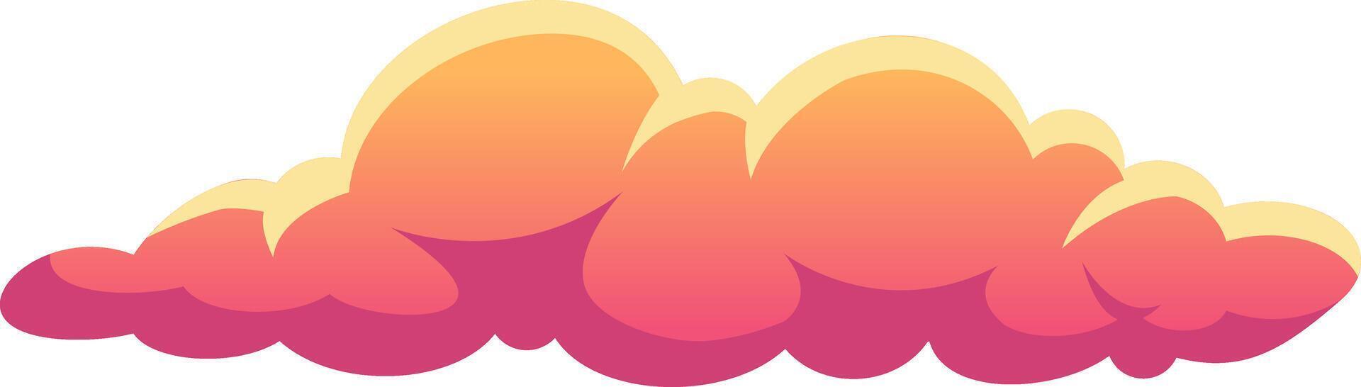 Cartoon cloud with pink and orange gradient color is floating in the sky, representing a dreamy and playful atmosphere, ideal for children's projects or fantasy themes vector