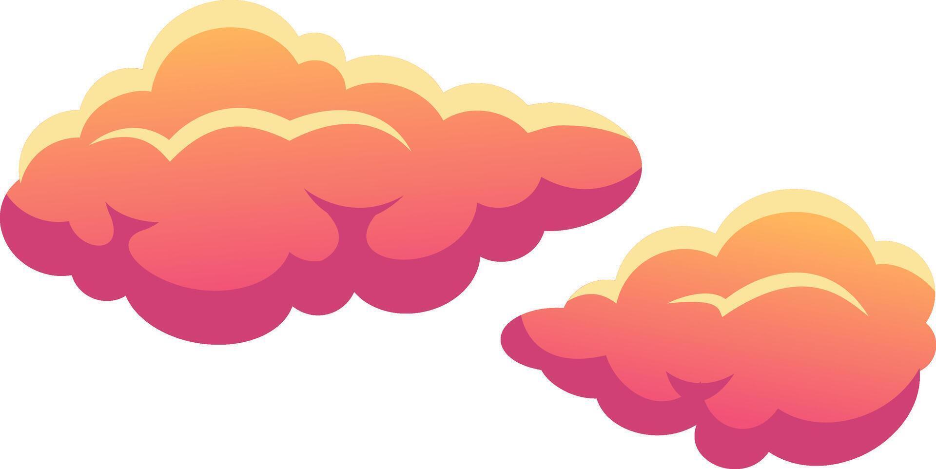 Two cartoon clouds floating gracefully in a bright, white sky, showcasing a stunning gradient of pink and orange hues that evoke feelings of joy and imagination vector