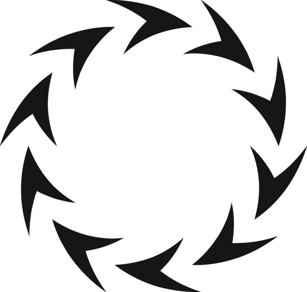 Circular pattern of stylized arrows rotating clockwise on white background, ideal for concepts such as cycle, rotation, repetition, loading, progress, and more vector