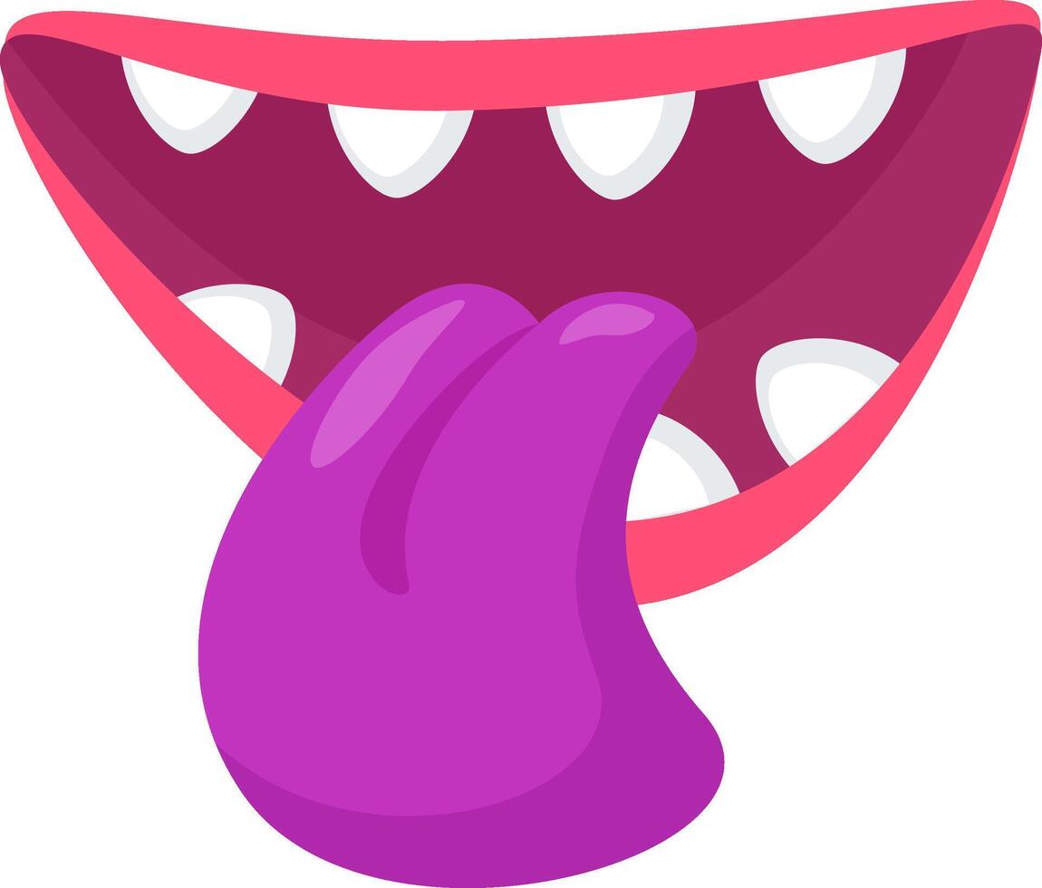 Funny cartoon mouth displaying a big purple tongue and bright white teeth, perfect for illustrating tasting, licking, or conveying a humorous emotion in a playful, vibrant style vector