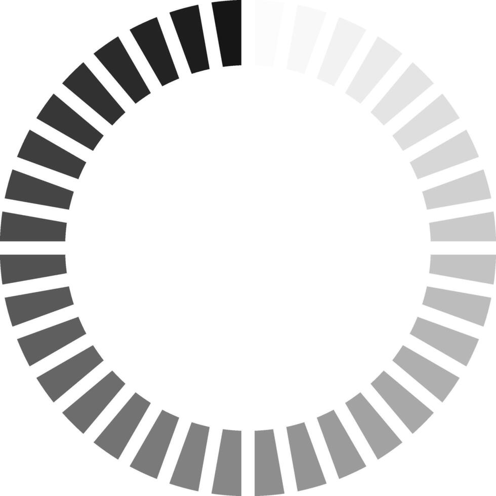 Circular progress bar with gradient from black to white, indicating loading status on white background, ideal for representing progress or download status vector