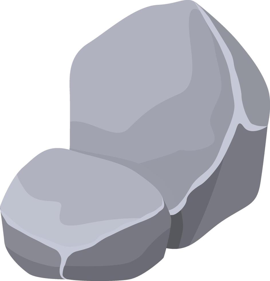 Two gray cartoon rocks of varying sizes combining to form a natural seat, featuring a simple and minimalist design that enhances outdoor environments and landscapes vector