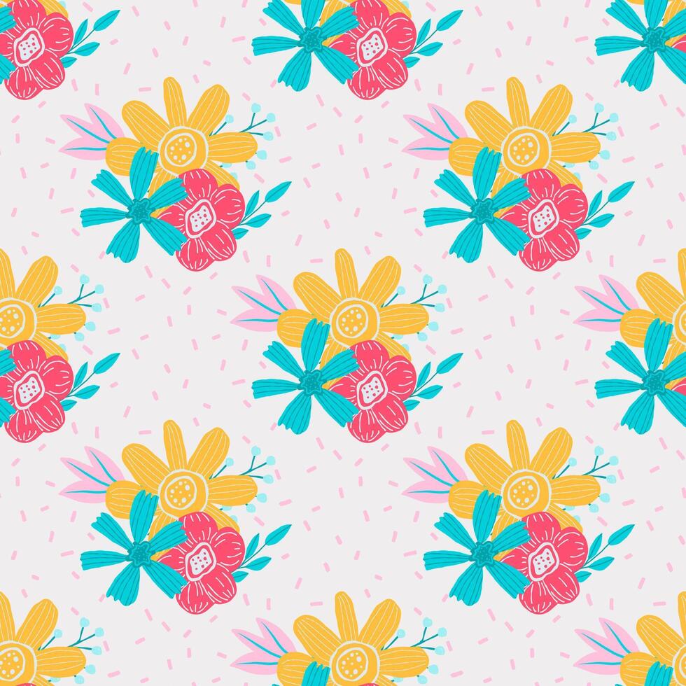 Hand drawn flowers, seamless pattern with floral for fabric, textiles, clothing, wrapping paper, cover, banner, home decor, abstract background vector