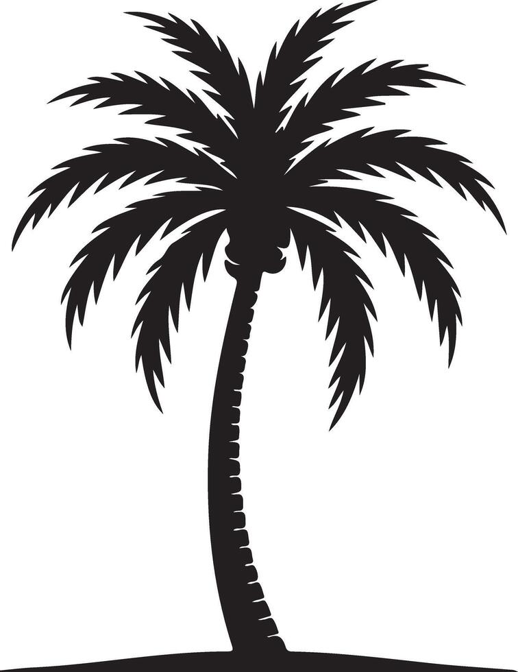 A striking black silhouette of a single palm tree, isolated on a white background. vector