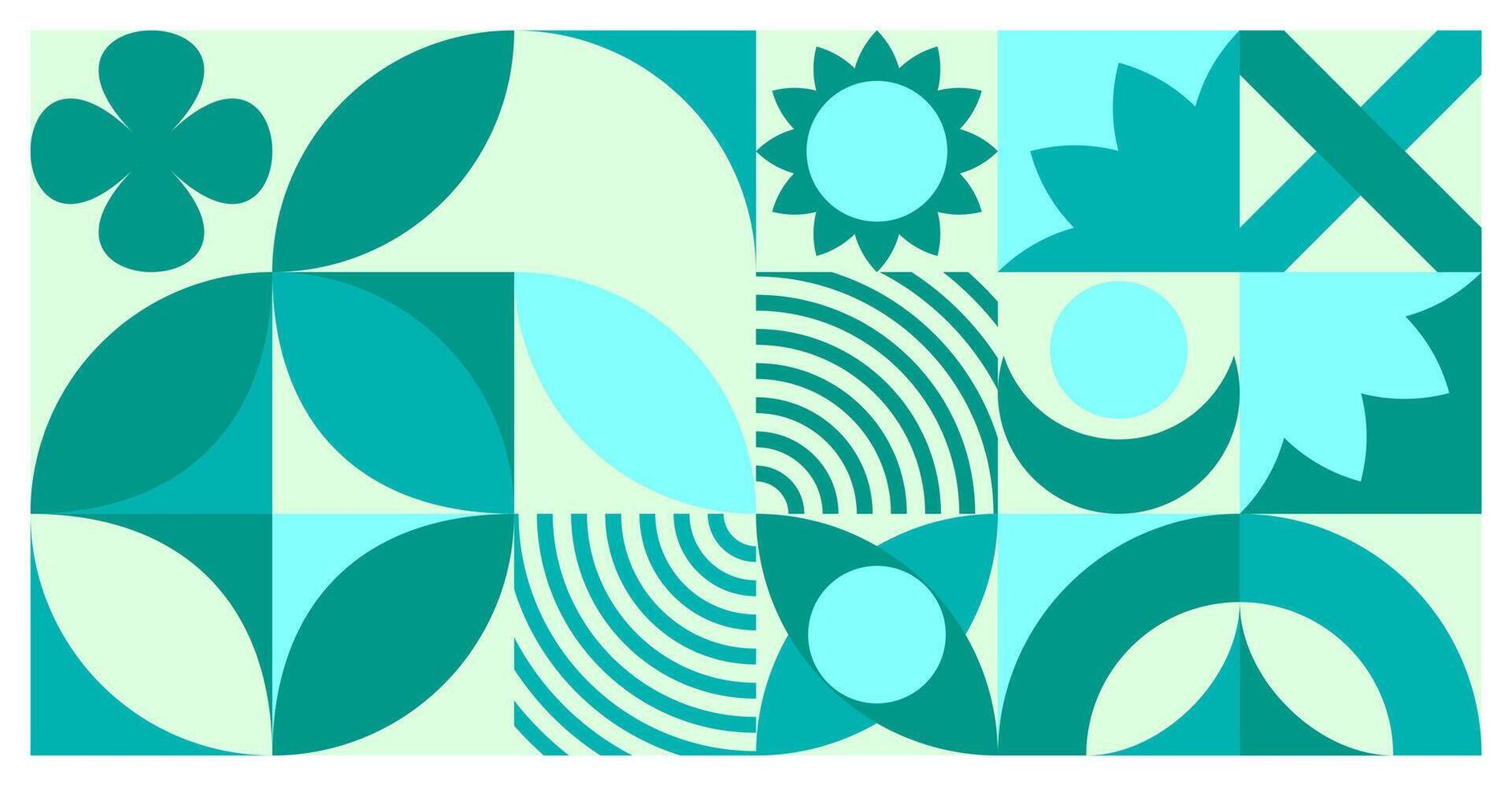 simple abstract background combining modern shapes and grid-based layout in cool green and blue tones. vector