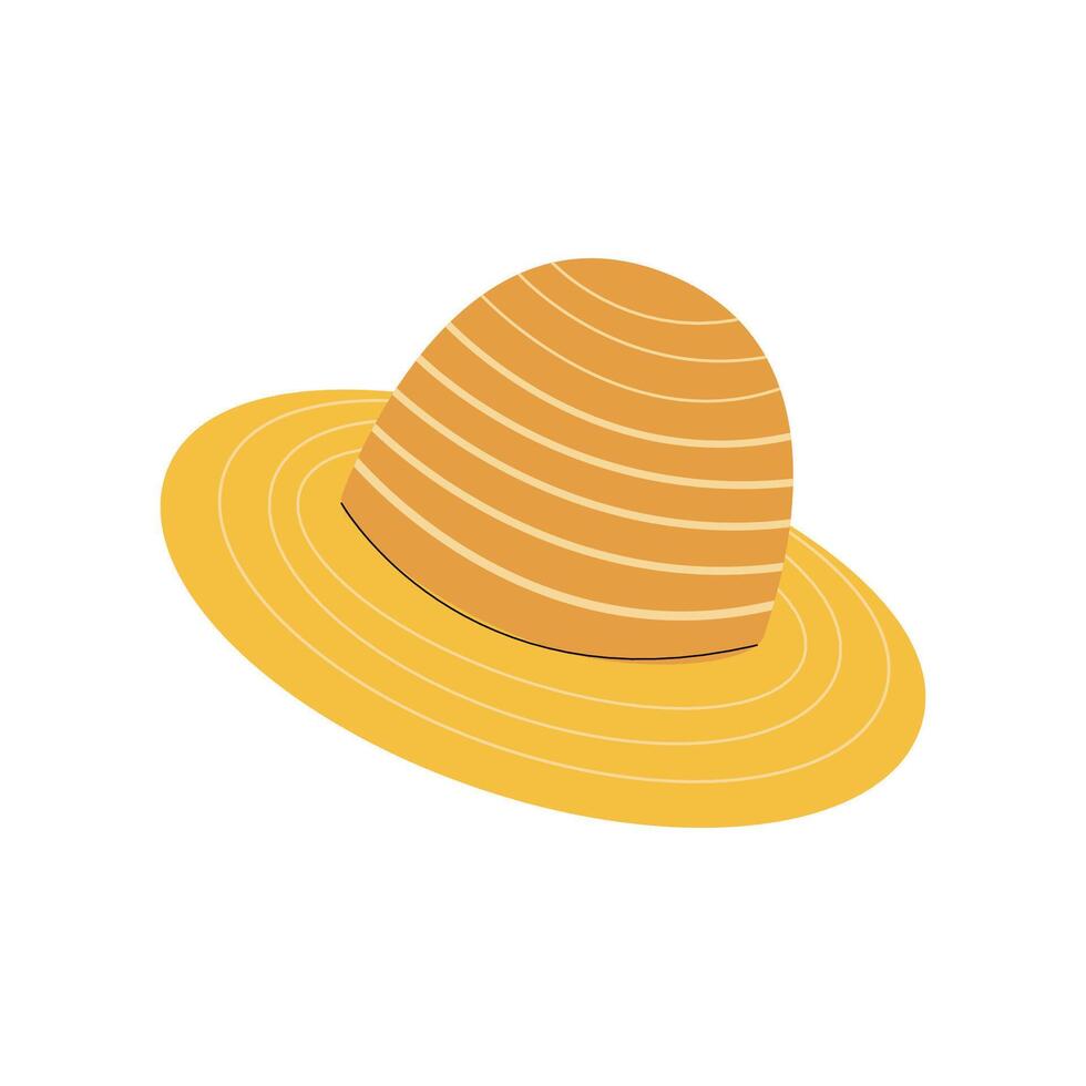 Bright yellow straw hat lying on a flat surface, perfect for summer outdoor activities and beach outings in sunny weather vector