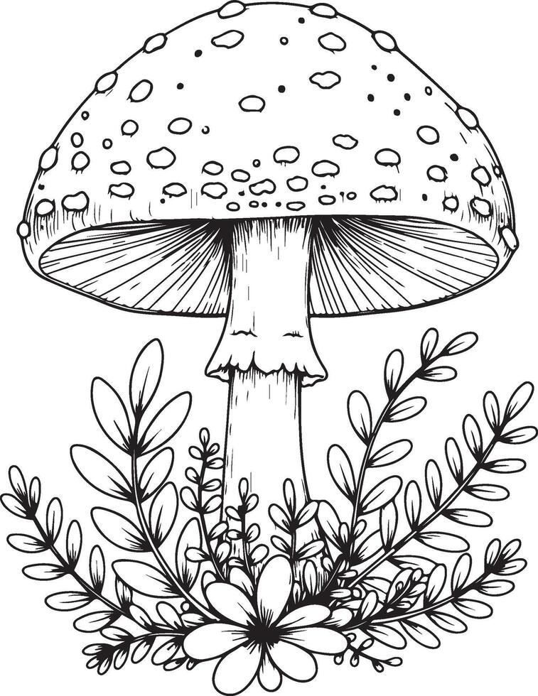 Black and White Symmetrical Mushroom Illustration vector