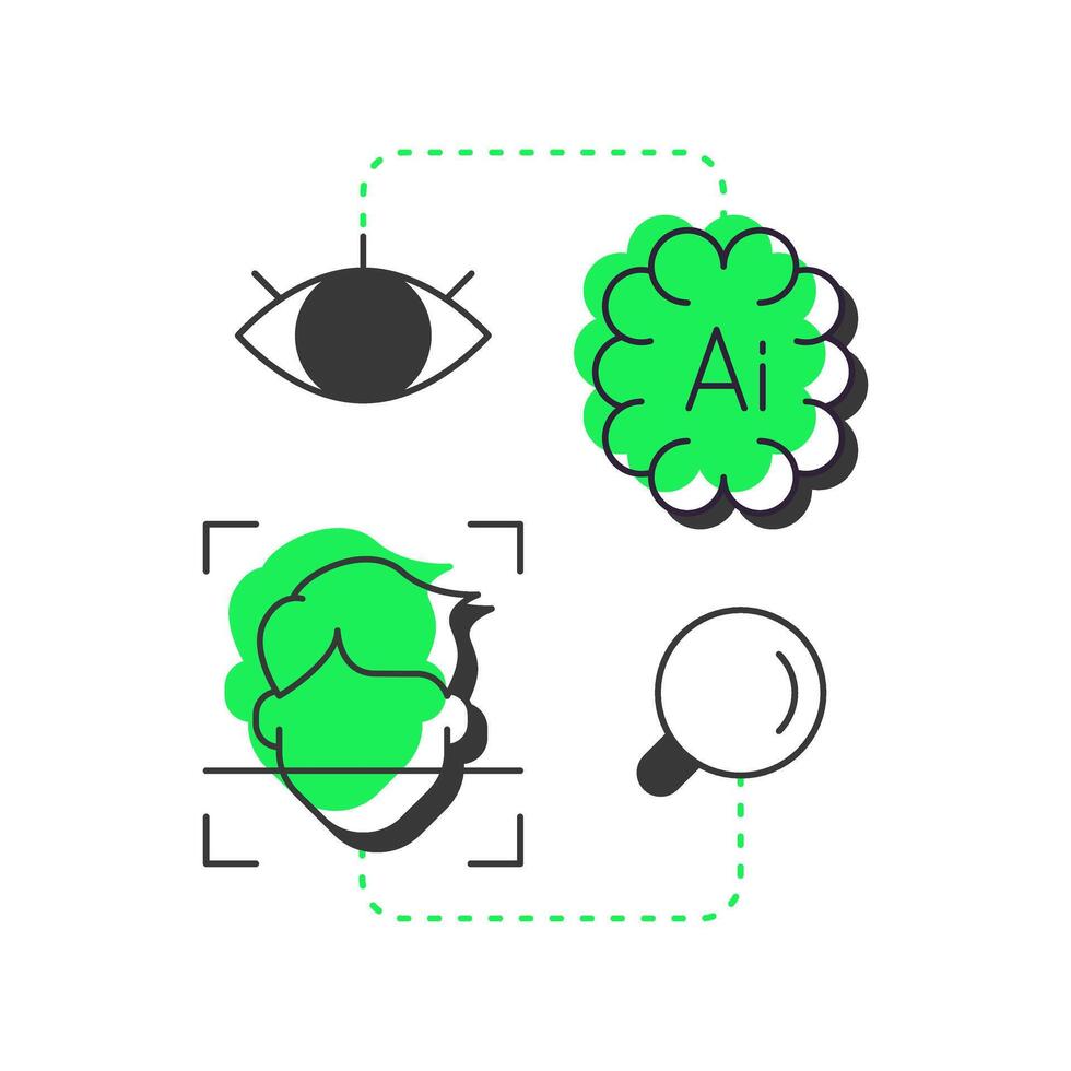 Analyze events flat outline concept icon. Physical security ecosystem. Evaluating data from detection systems. Modern line illustration with green glyphs. Conceptual visual. Easy to edit vector