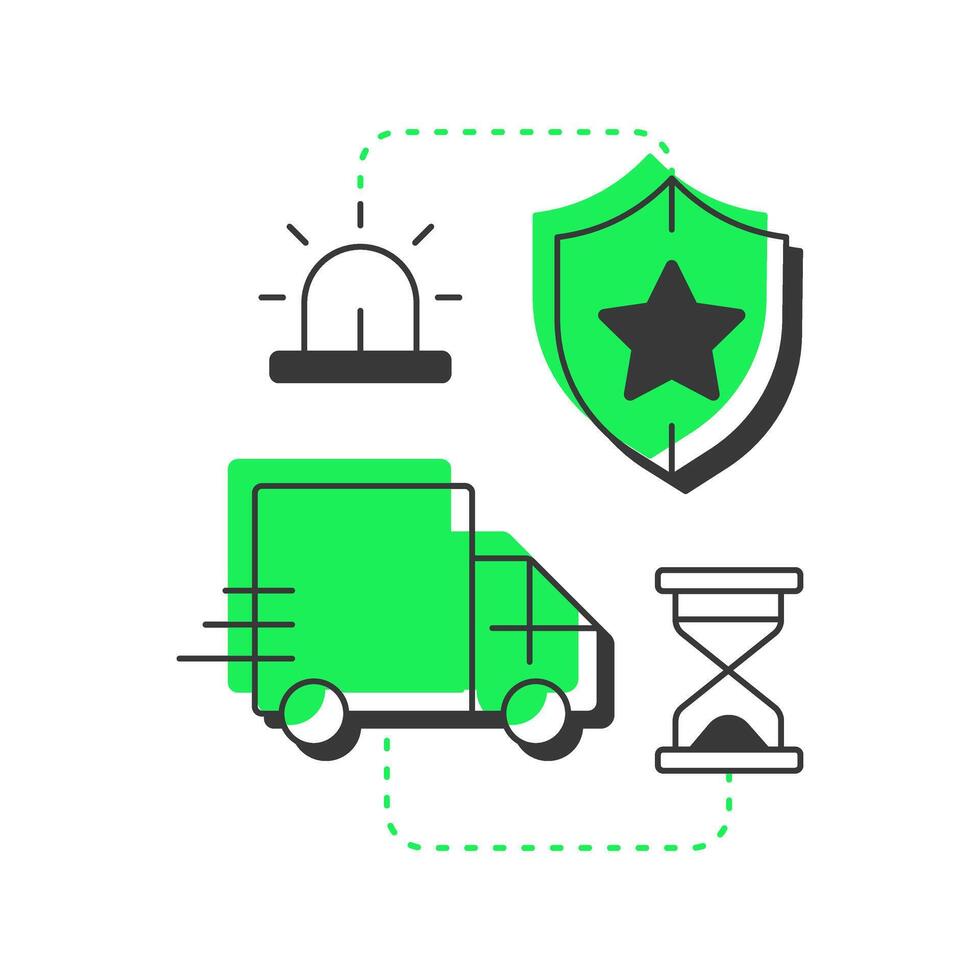 Respond flat outline concept icon. Physical security ecosystem. Action based on analyzed threats. Protection. Modern line illustration with green glyphs. Conceptual visual. Easy to edit vector