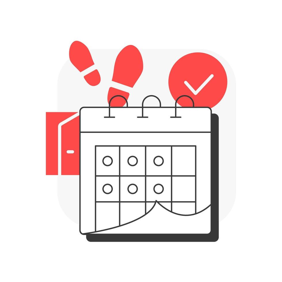 Behavioral flat outline concept icon. Time management, control. Schedule calendar, planning. Tracking, analysis. Modern line illustration with red glyphs. Conceptual visual. Easy to edit vector