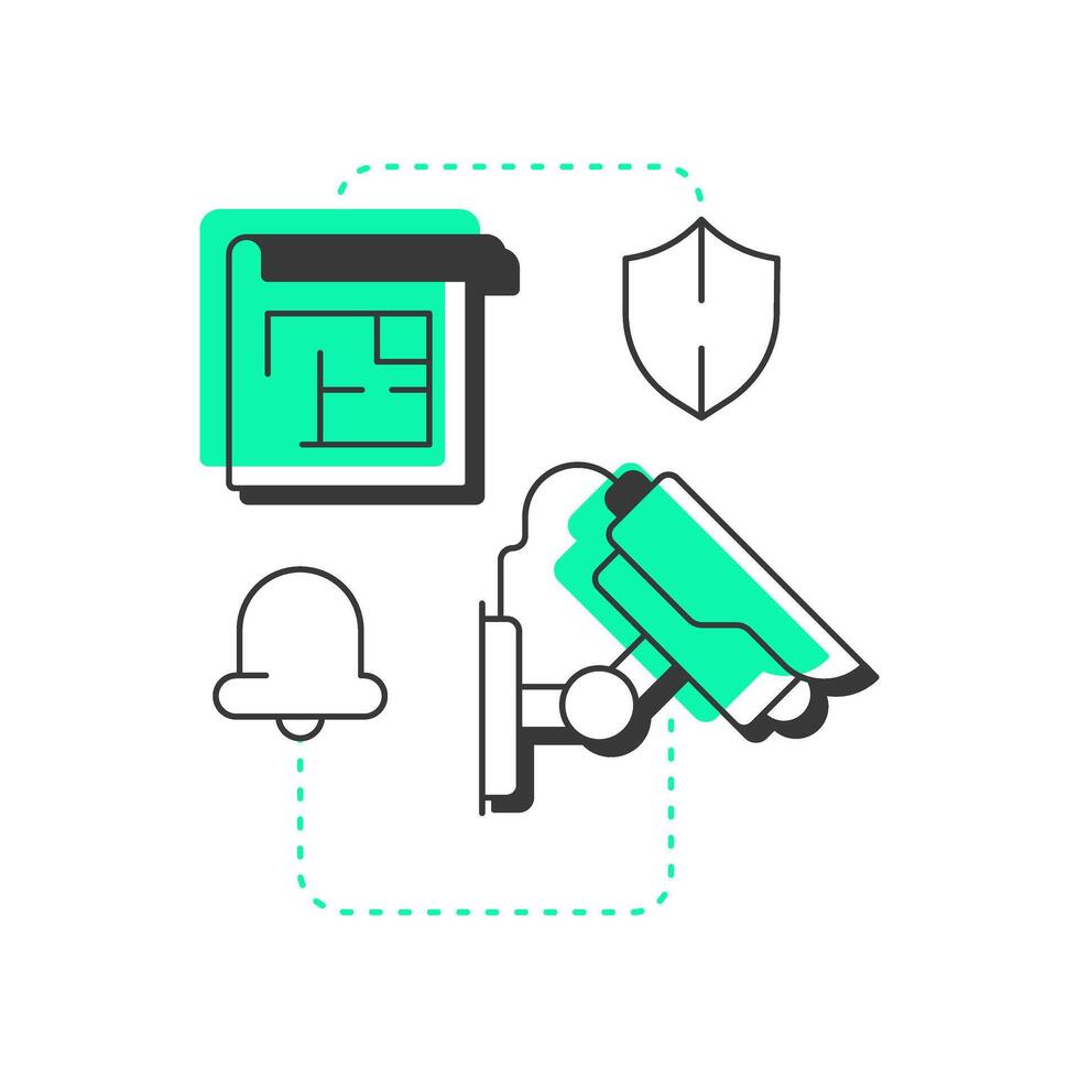 Perimeter security flat outline concept icon. Component of physical protection system. Area boundaries safety. Modern line illustration with green glyphs. Conceptual visual. Easy to edit vector