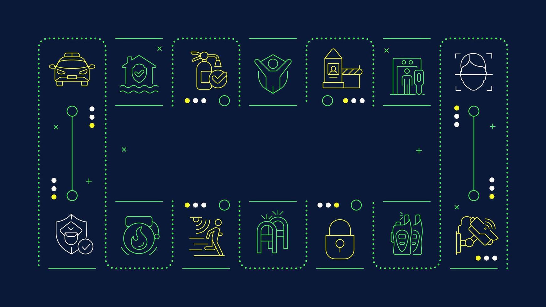 Physical security black word concept. Protect personnel and property from damage. Safety. Horizontal image. Headline text surrounded by editable outline icons vector