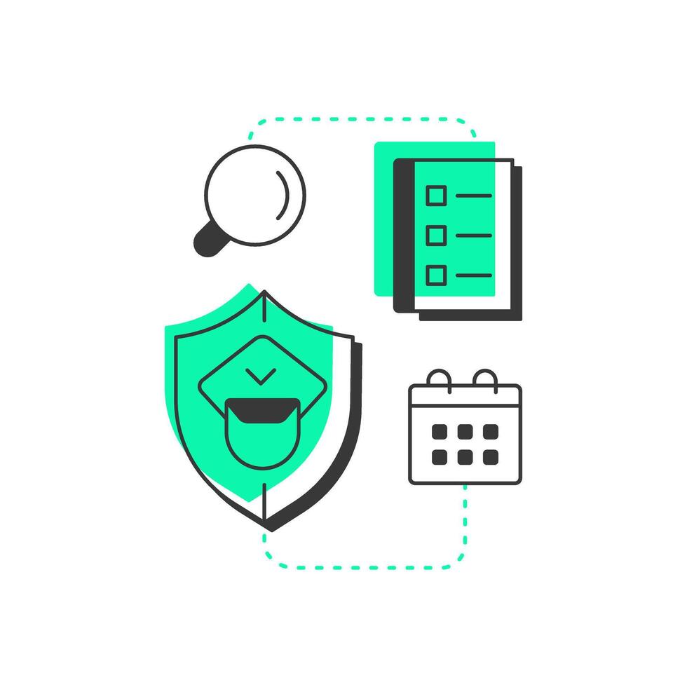 Security audits flat outline concept icon. Component of physical protection system. Evaluate protection effectiveness. Modern line illustration with green glyphs. Conceptual visual. Easy to edit vector