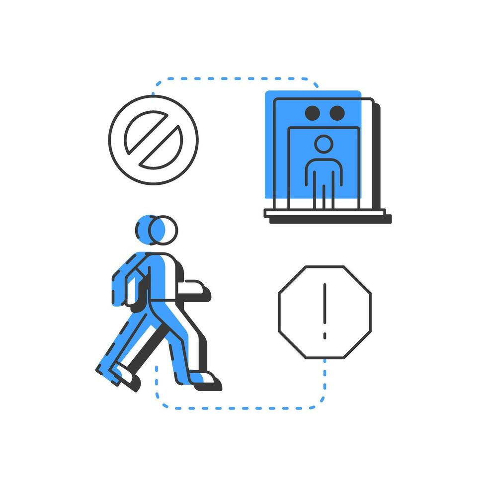 Tailgating and piggybacking flat outline concept icon. Physical security threat and risk. Unauthorized entry prevention. Modern line illustration with blue glyphs. Conceptual visual. Easy to edit vector