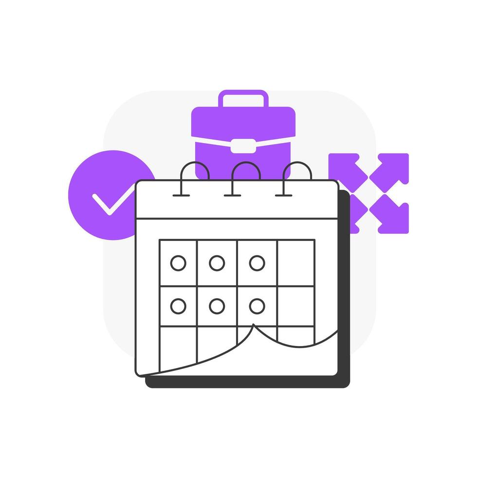 Flexible work schedules flat outline concept icon. Monthly planner, calender. Time management. Remote employment. Modern line illustration with purple glyphs. Conceptual visual. Easy to edit vector