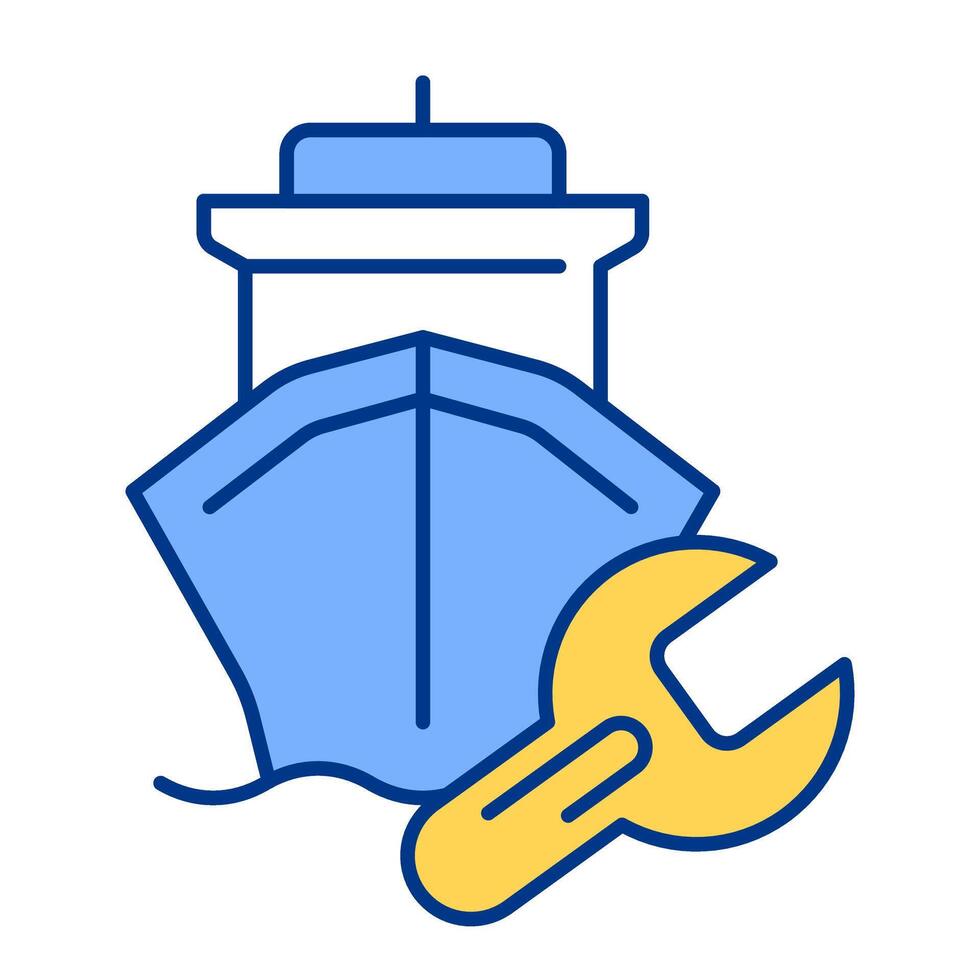 Ship vessel repair line color icon. Checking condition and maintaining damage of watercraft. Marine industry service. Isolated illustration. Flat colorful symbol design. Editable stroke vector