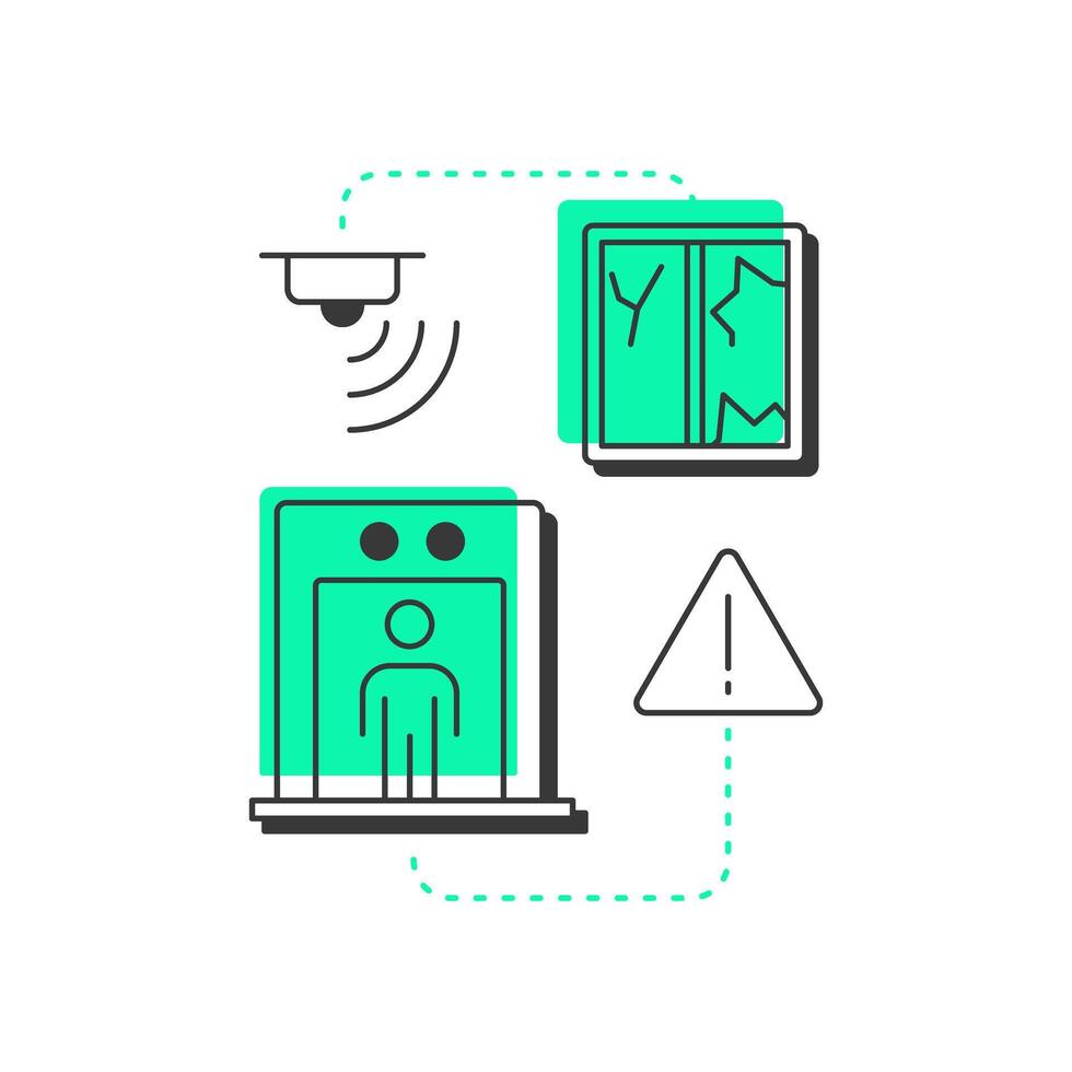 Intrusion detection flat outline concept icon. Physical security system. Identify unauthorized entry attempts. Modern line illustration with green glyphs. Conceptual visual. Easy to edit vector