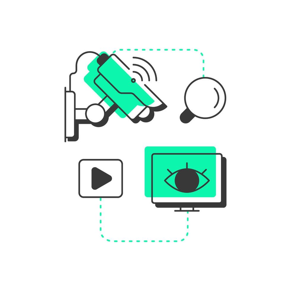 surveillance flat outline concept icon. Component of physical security system. Monitoring in real time. Modern line illustration with green glyphs. Conceptual visual. Easy to edit vector