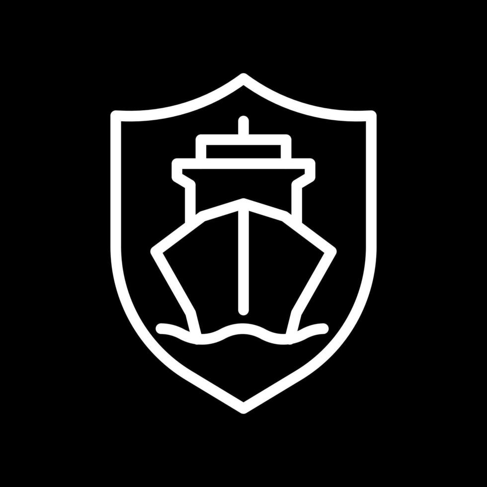 Ship safety pixel perfect white line icon in negative space. Crew and passengers aboard vessels protection. Maritime transportation. Monochrome linear symbol on black background. Editable stroke vector