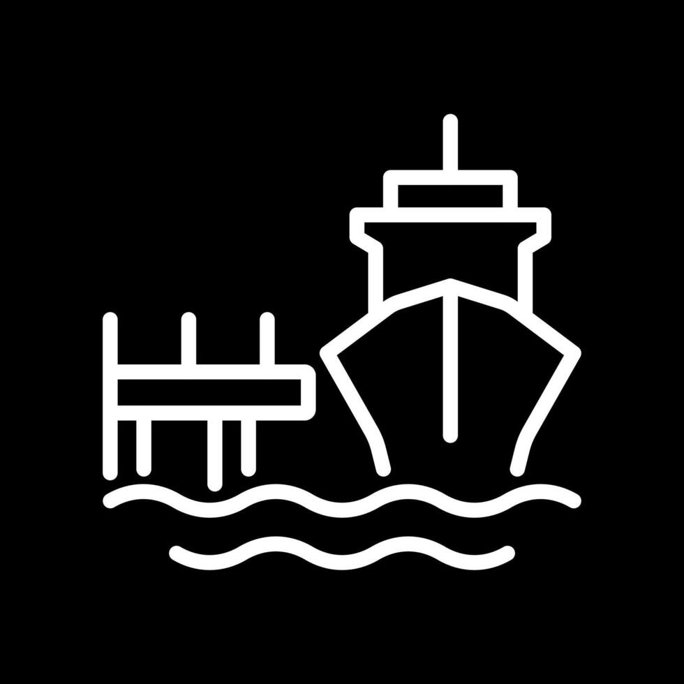 Mooring dock pixel perfect white line icon in negative space. Anchoring vessel in port. Maritime transport industry. Ship equipment. Monochrome linear symbol on black background. Editable stroke vector