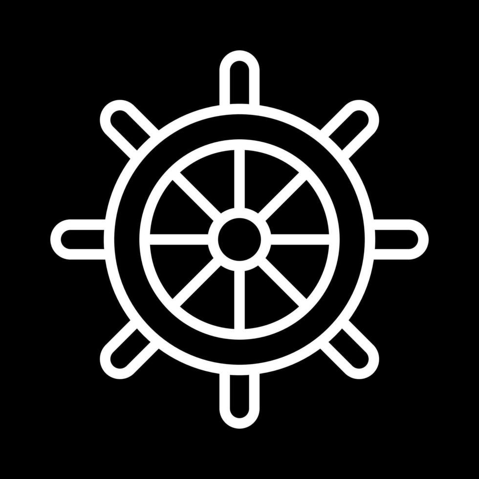 Helm pixel perfect white line icon in negative space. Ship steering wheel. Vintage vessel equipment. Level for boat controlling. Monochrome linear symbol on black background. Editable stroke vector