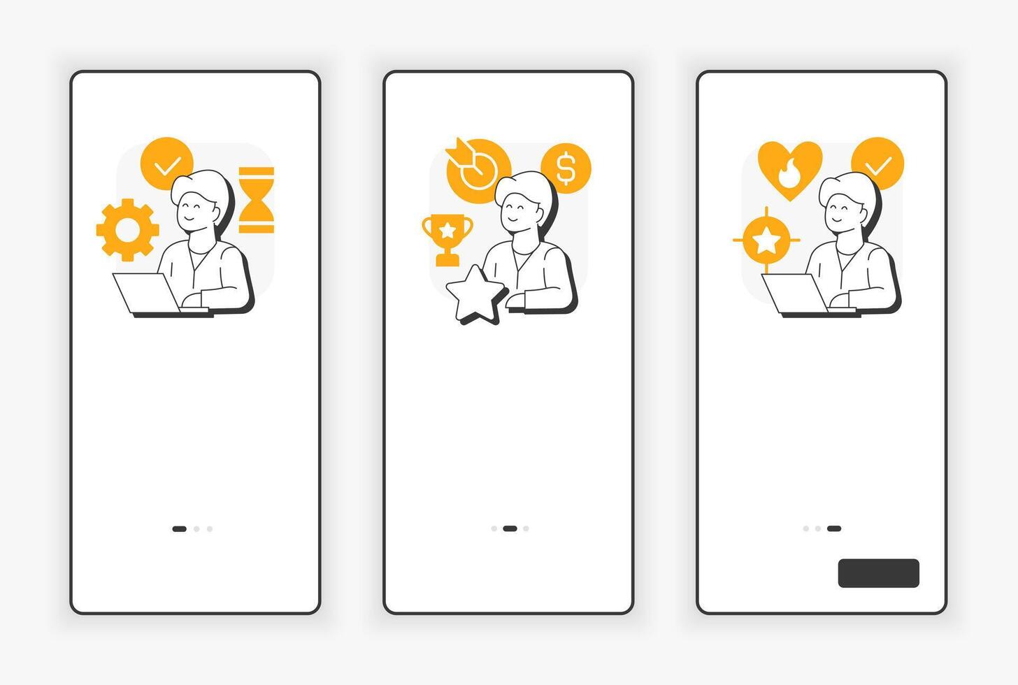 Job satisfaction benefits mobile onboarding screen. Employee motivation. UX UI illustration. Flat outline style icons with orange accent vector