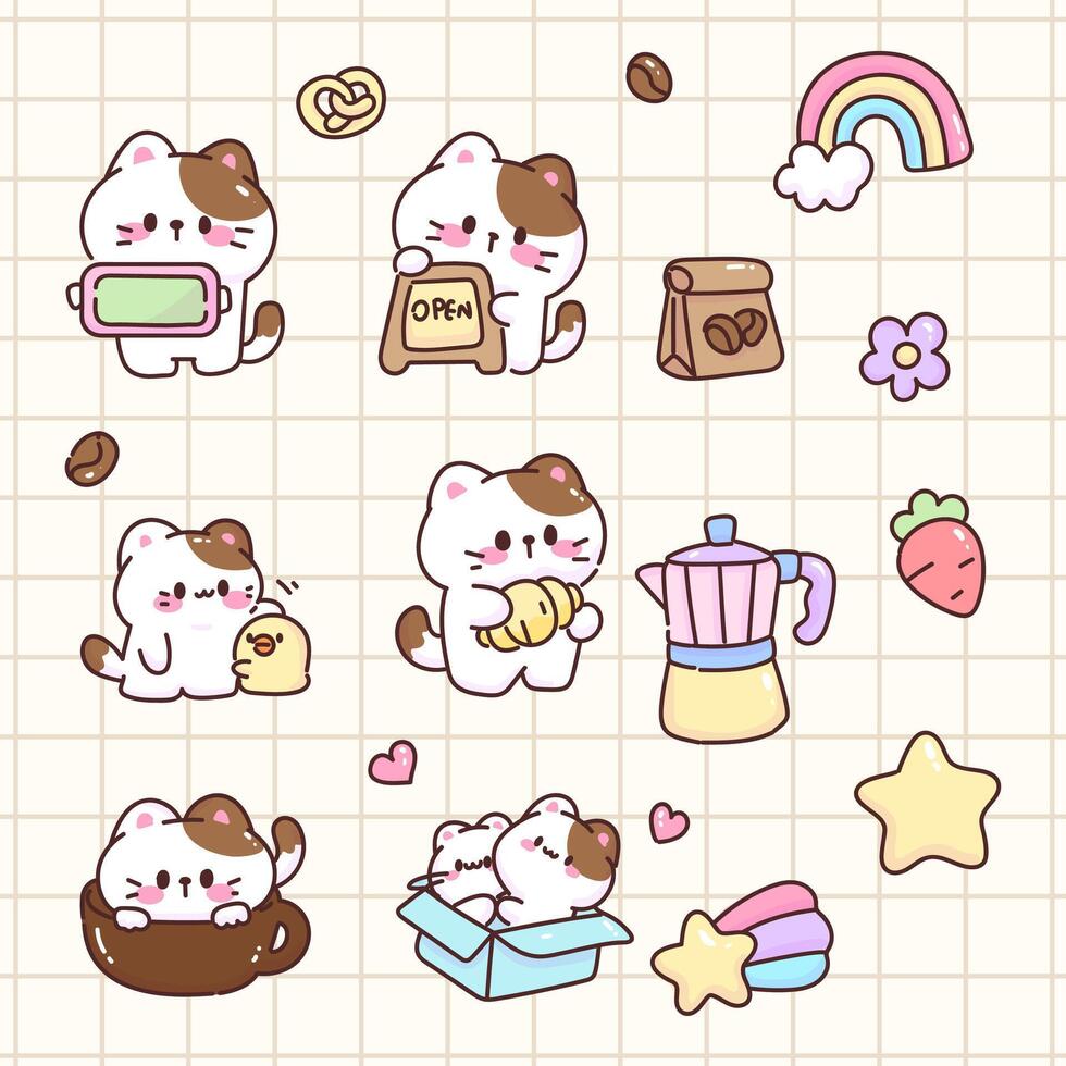 Playful cartoon cats in various activities vector