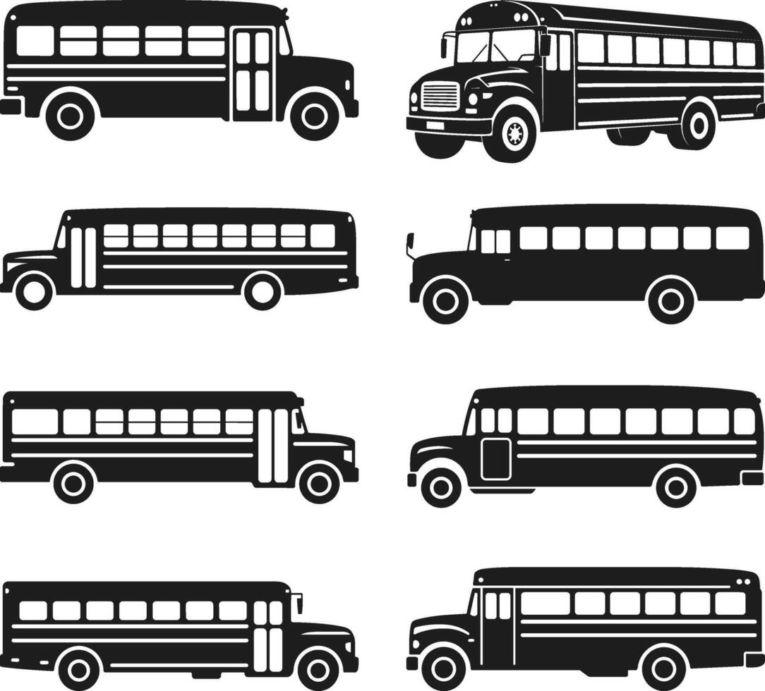 Set of School Bus Silhouette Vectors - Back to School Vehicle Icon Collection