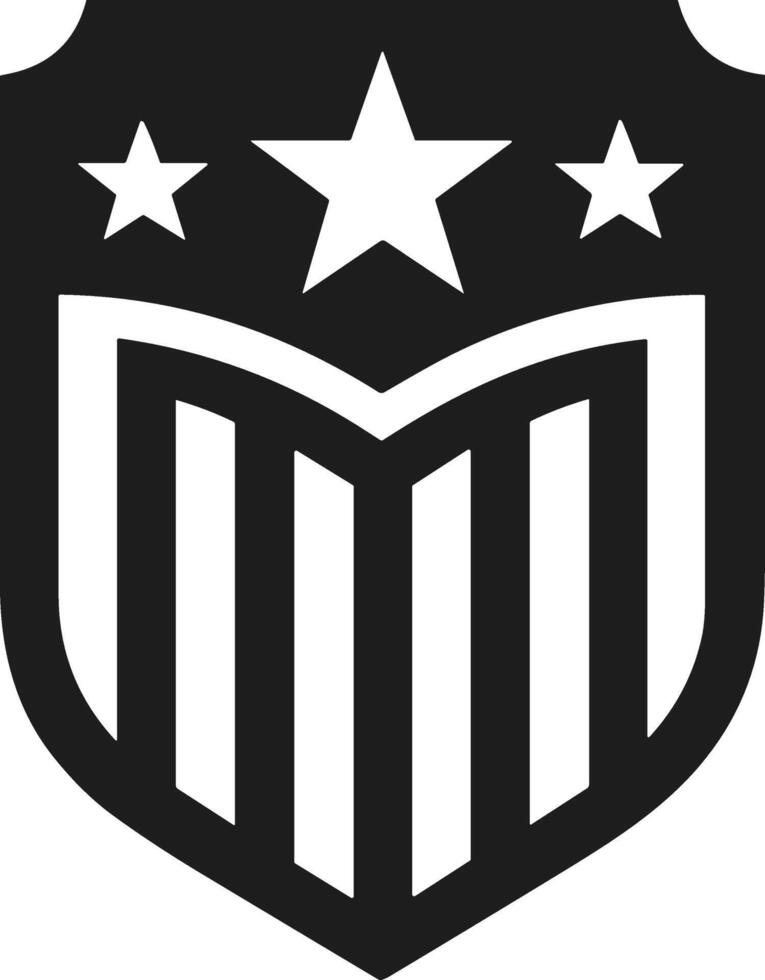 Stylized American Shield Silhouette with Wavy Stripes and Stars for Independence Day vector