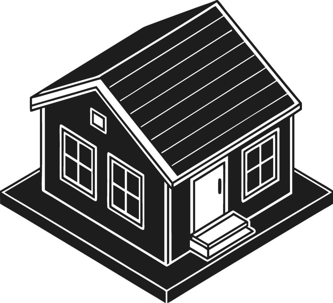 Isometric House Silhouette - Minimalist Black Architecture Icon vector