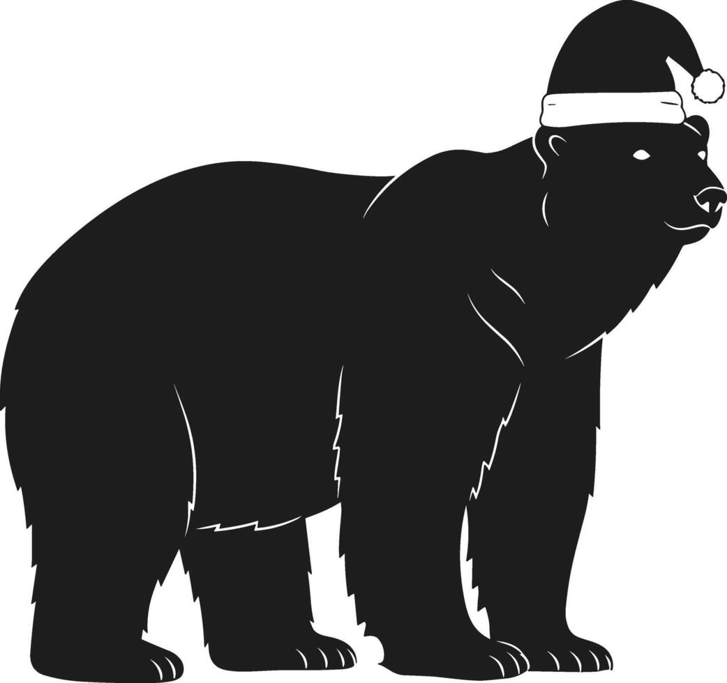 Christmas Bear Silhouette - Festive Polar Bear with Santa Hat for Holiday Graphics vector
