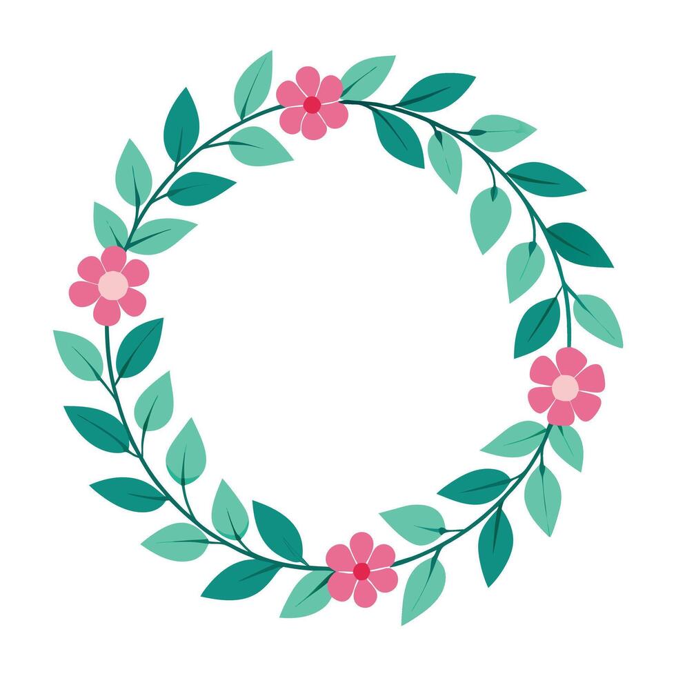 a wreath with pink flowers and leaves vector