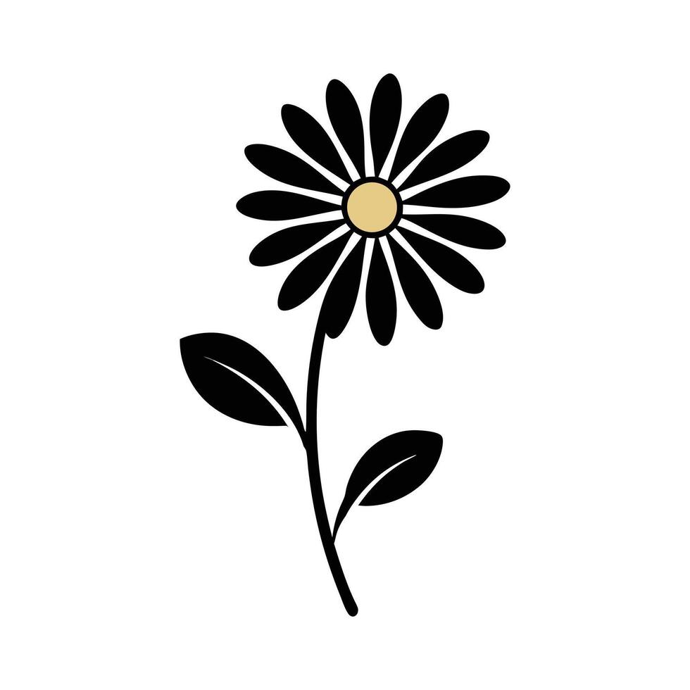 a black and white flower with a yellow center. vector