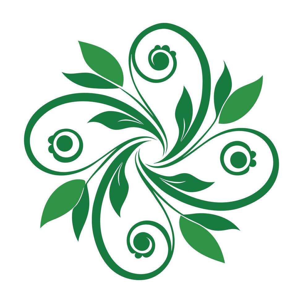 a green leaf design with swirls and leaves vector