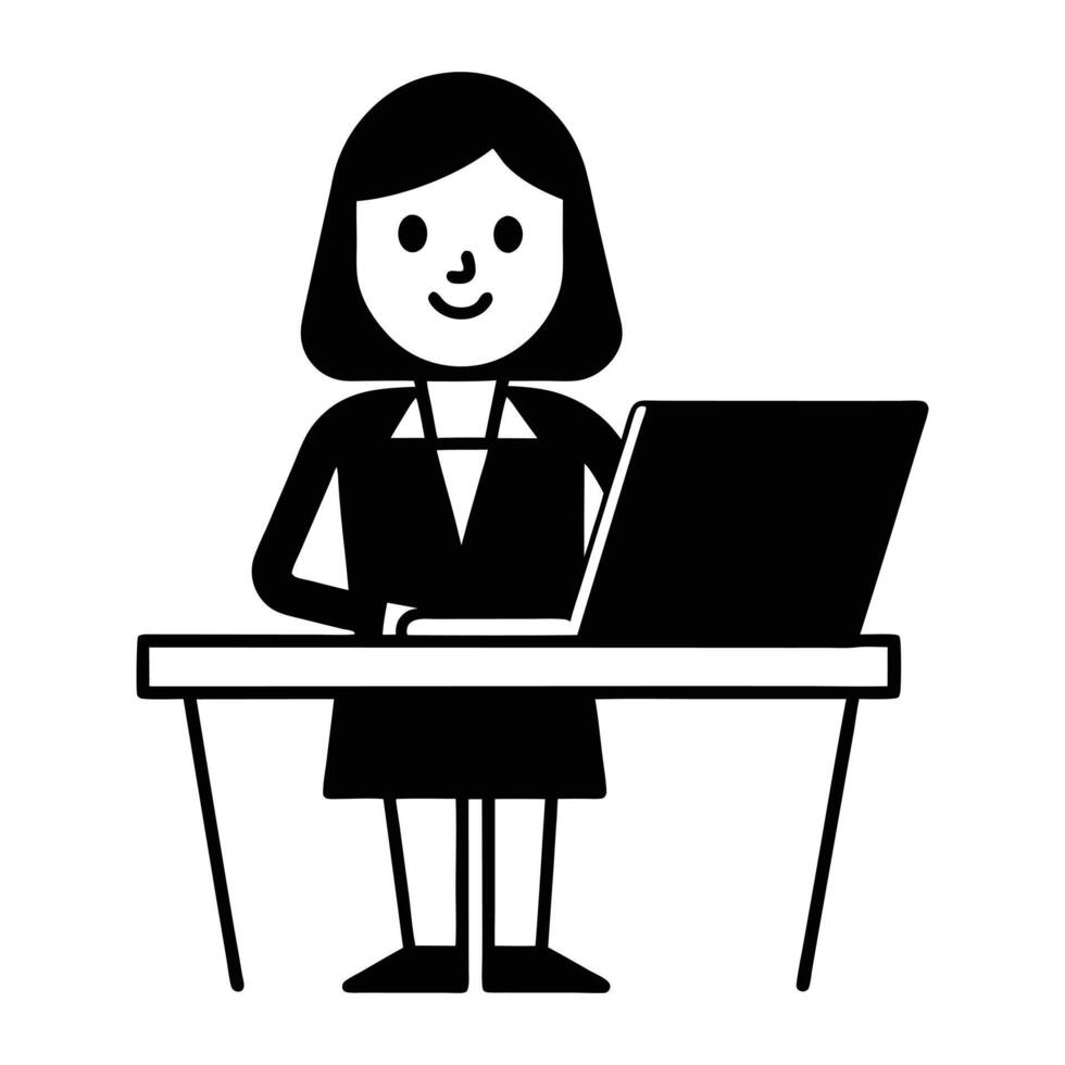 businesswoman working at desk with laptop icon illustration vector