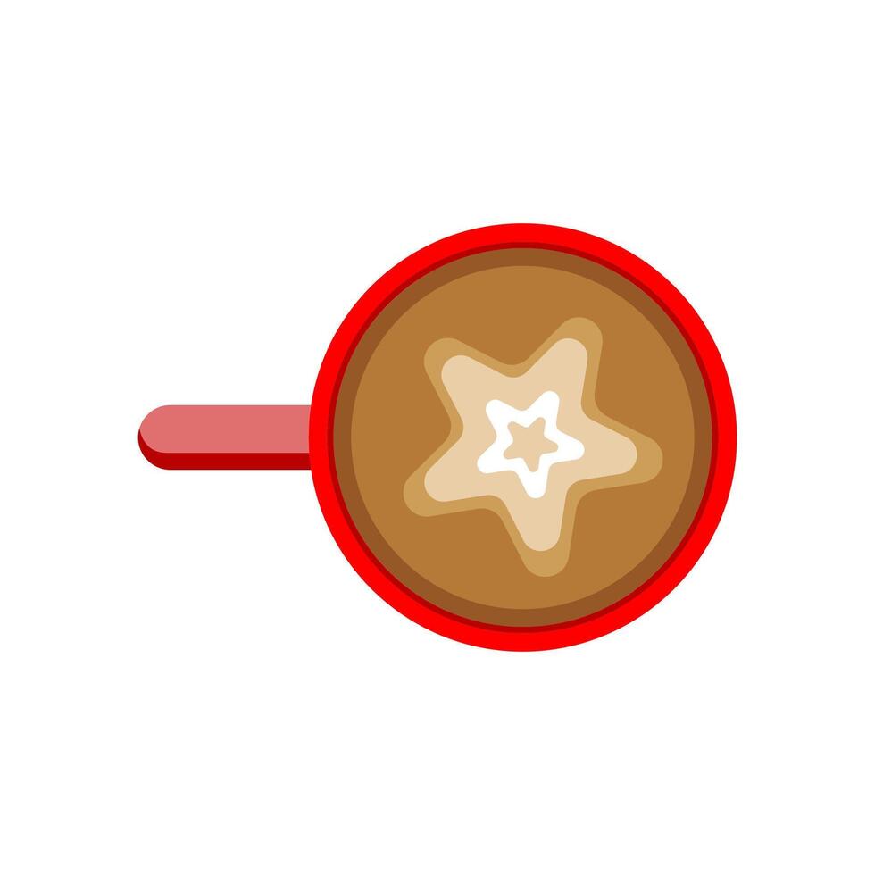 Top down view of a red coffee cup with a perfectly crafted star latte art design. Ideal for cafe promotions, cozy beverage themes, or morning routine graphics vector