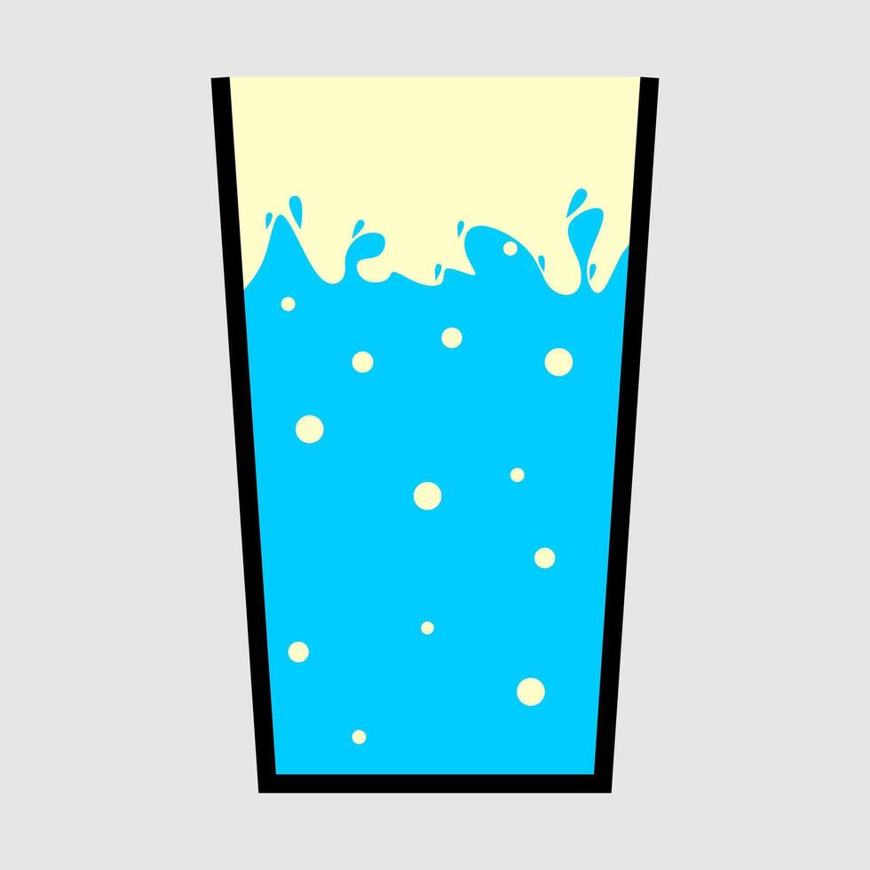 Glass filled with refreshing blue liquid and lively bubbles, topped with a splash. Ideal for illustrating hydration, drinks, water, or clean refreshment in a clear, appealing graphic style vector
