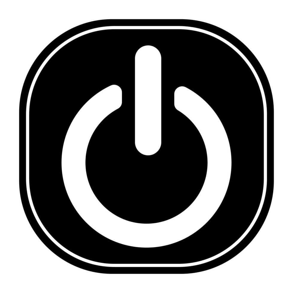 sleek, monochromatic graphic showcases the universal power symbol within a rounded square. for minimalist designs needing an on or off indicator or representing technology and control in a clear vector