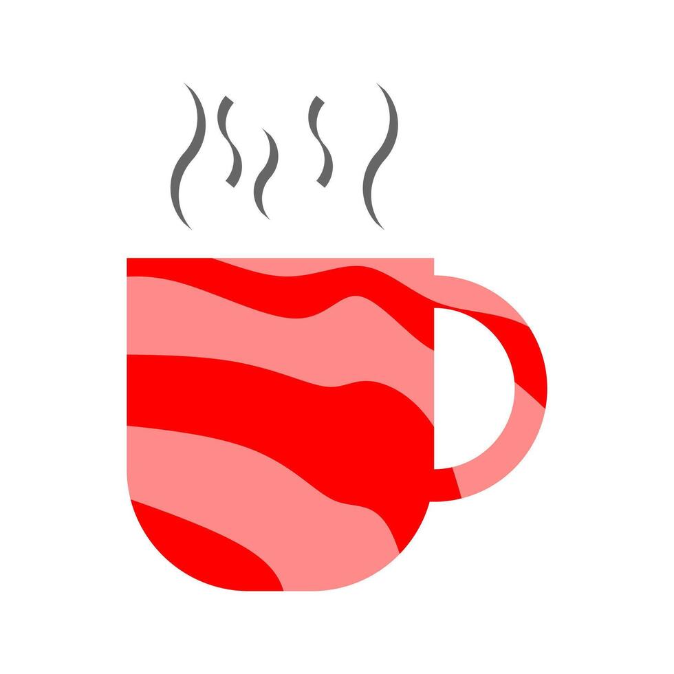 Steaming hot mug with a playful red and pink striped design, perfect for cozy drink themes, coffee shop menus, or warm beverage promotions. A cheerful breakfast icon vector