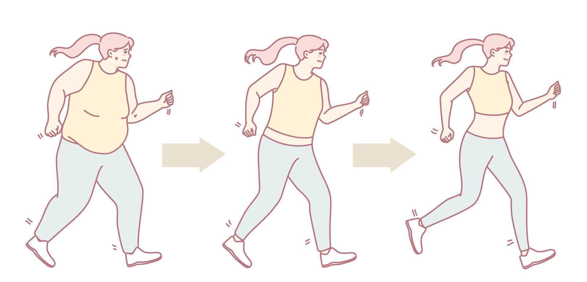 Animated Visualization of Progress in Weight Loss Achieved Through Running Activities vector