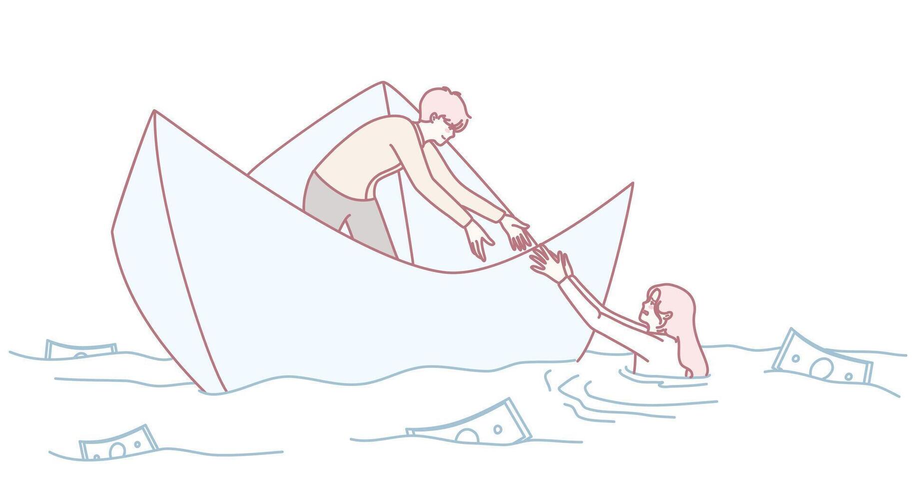 Rescue at Sea A Dramatic Illustration Capturing the Essence of Saving Lives and Survival vector