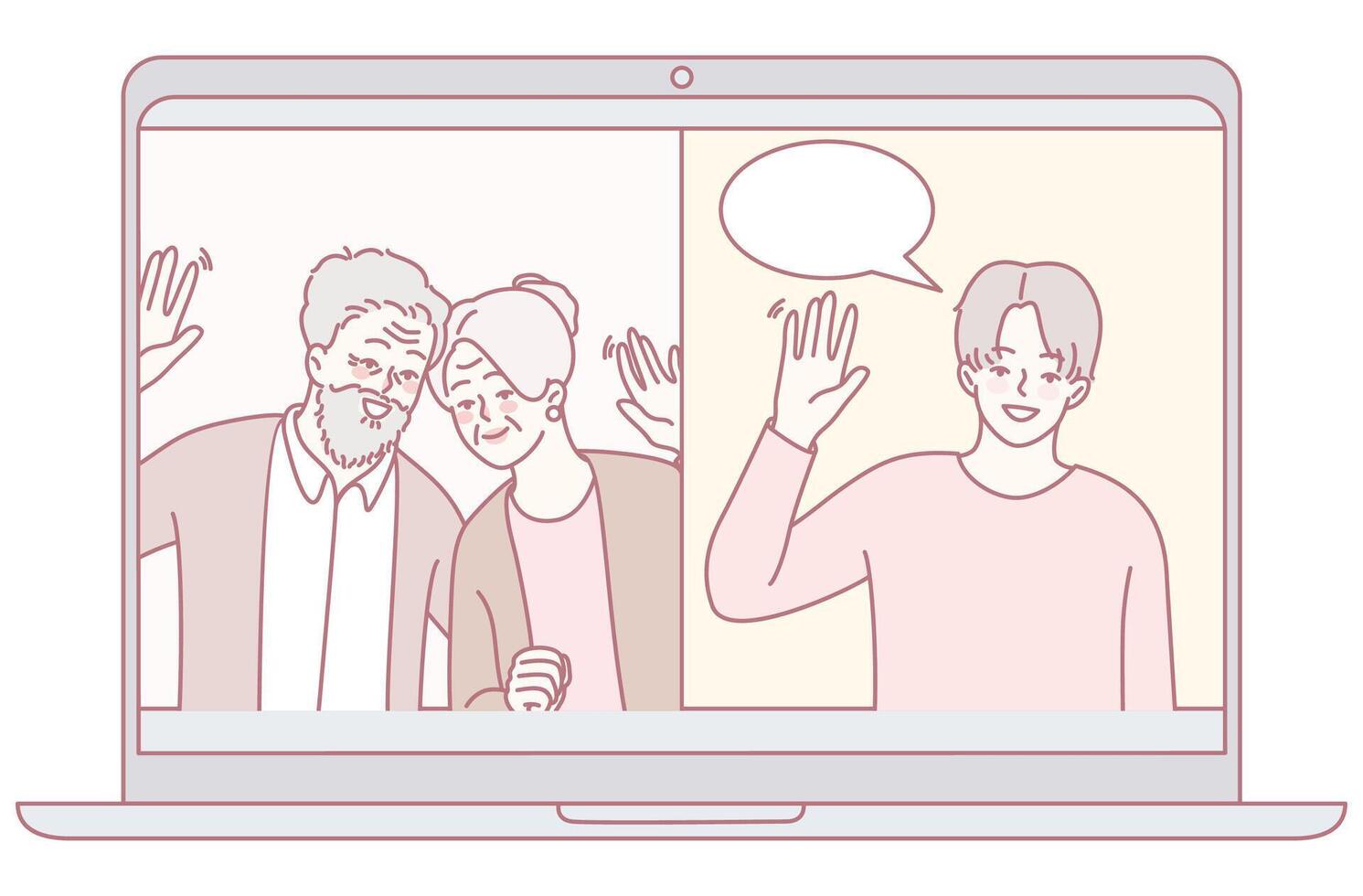 Virtual Connection Online Call Between Generations and Diverse Family Members vector
