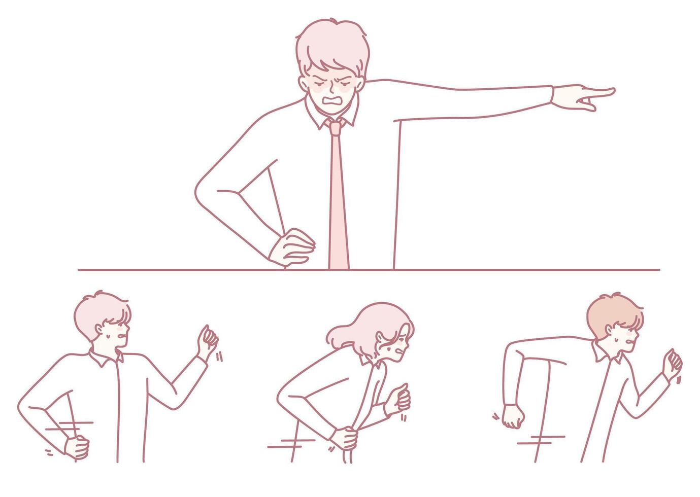 Intense expressions of anger and frustration in workplaces, highlighting emotional responses vector