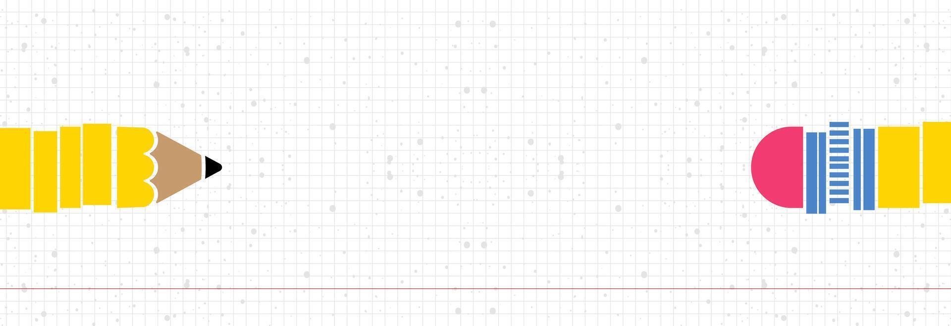 A simple pencil on a background of a checkered notebook. vector