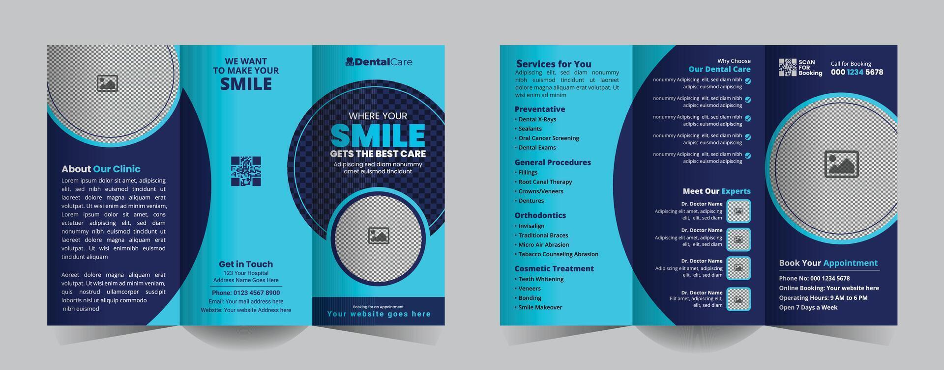 Dental Clinic Trifold Brochure Design Template vector