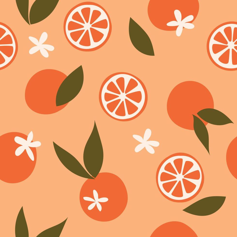 doodle oranges seamless pattern vector