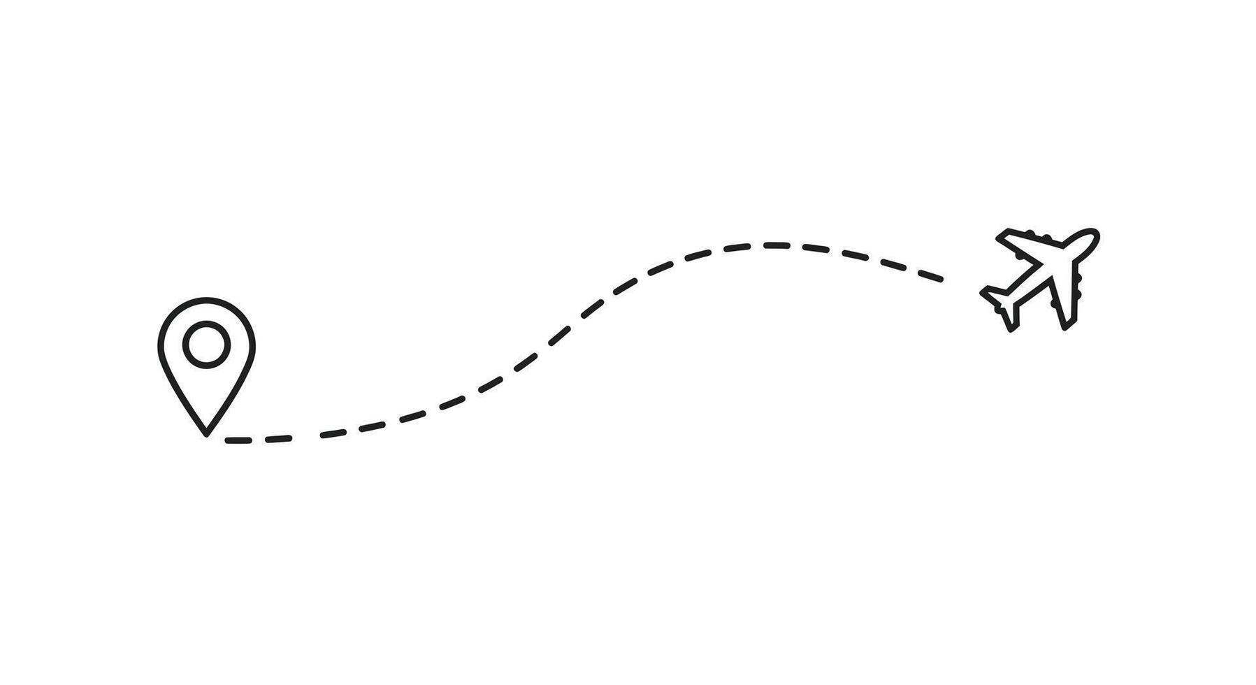 A line drawing of a plane and a map pin vector