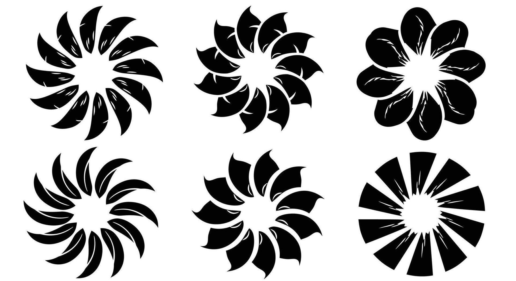 A set of black and white flower designs vector