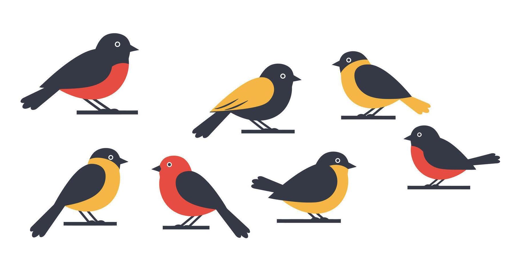 birds on a white background, including a black and yellow bird vector