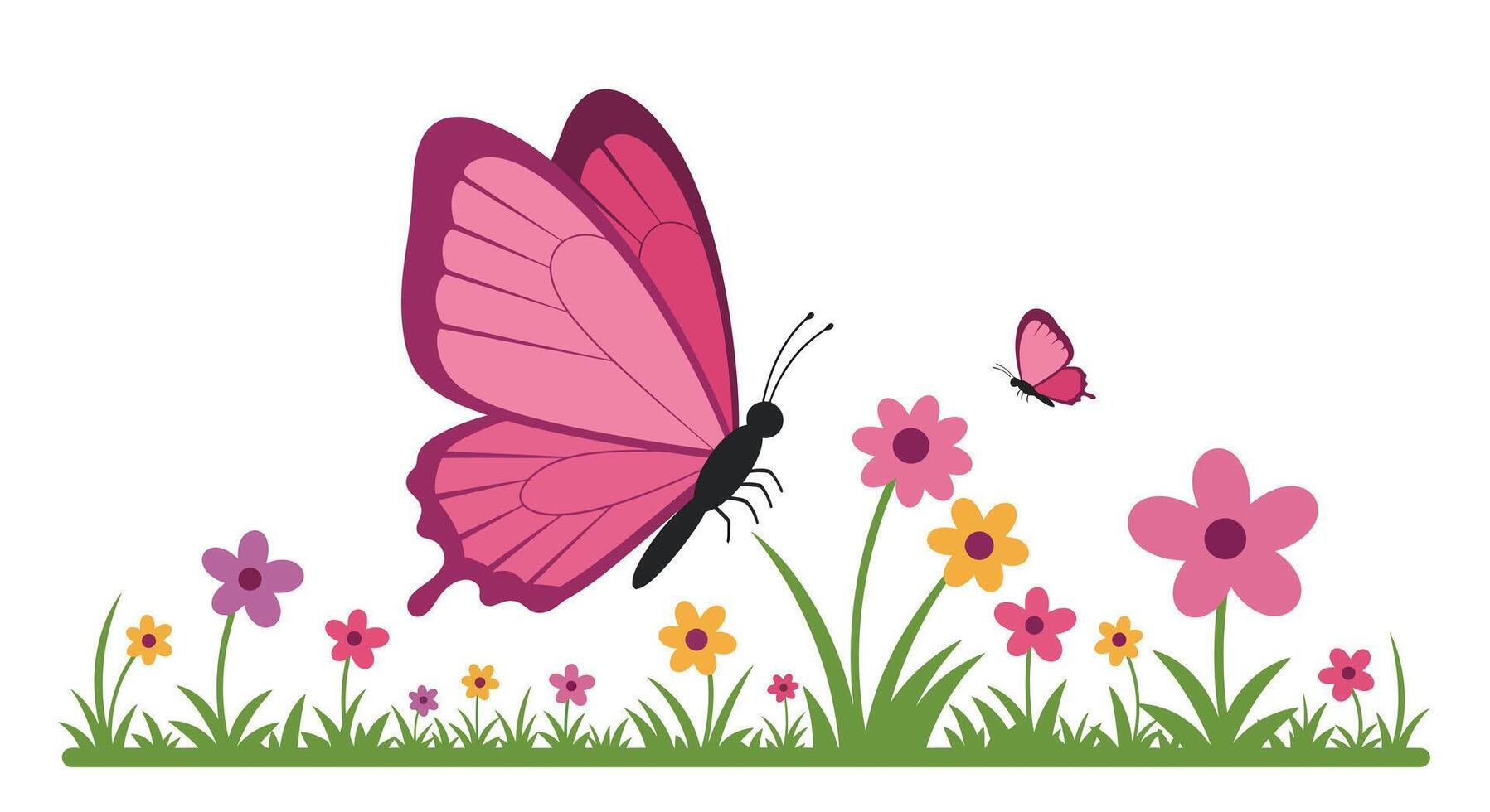 butterfly on the grass with flowers and butterflies vector